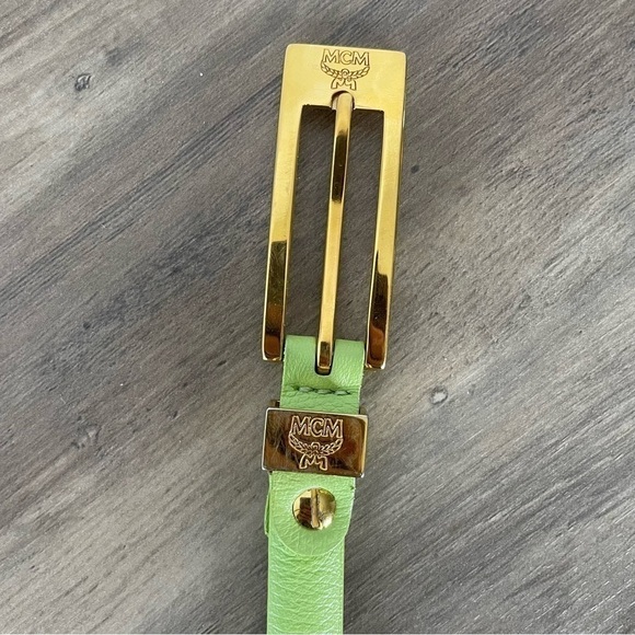 Vintage MCM Michael Cromer Lime Green Leather Skinny Belt - Picture 9 of 14